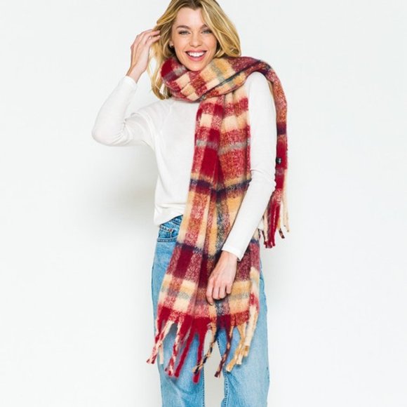 Softer than Cashmere Plaid Scarf, Red, Navy, Camel, Off White - Picture 4 of 11